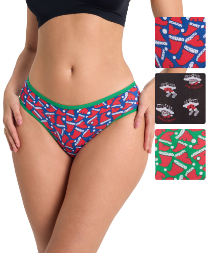 Трусы женские слипы Cherry Girl 61523 хлопок, эластан новогодний принт размеры S, M, L, XL